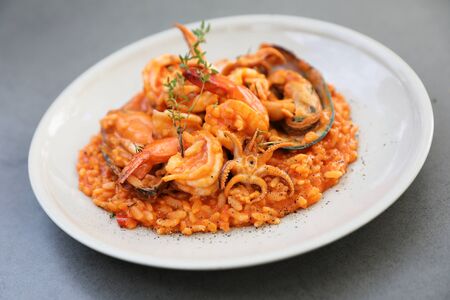 seafood risotto with mussel shrimp and squid , italian food の写真素材