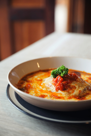Homemade Beef Meat lasagna on dish in restaurant , Italian foodの写真素材