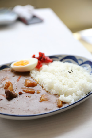 Curry rice with egg Japanese foodの写真素材