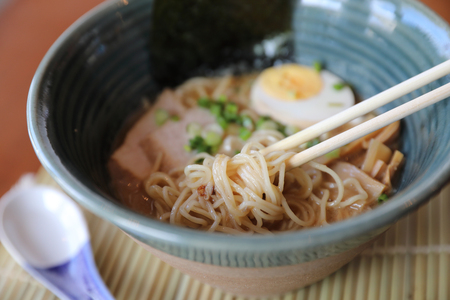 Ramen Japanese noodle soup food with noodle pork egg seaweedの写真素材