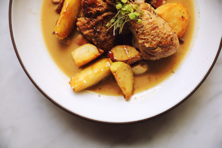Braised roasted chicken with potatoesの写真素材