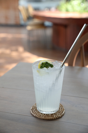 Lemonade , lemon drink with ice on tableの写真素材