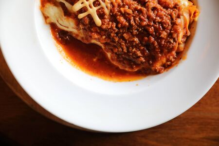 Homemade Beef Meat lasagna on dish in restaurant, Italian foodの写真素材