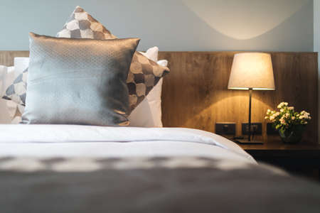 black and grey modern bedroom interiorの写真素材