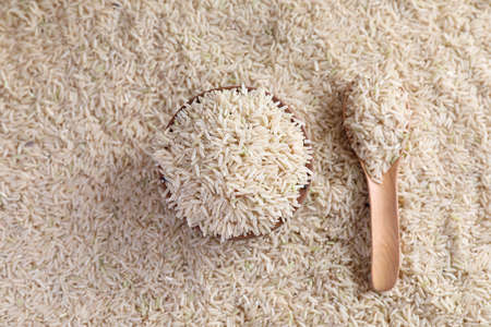 Organic raw brown rice in close upの写真素材