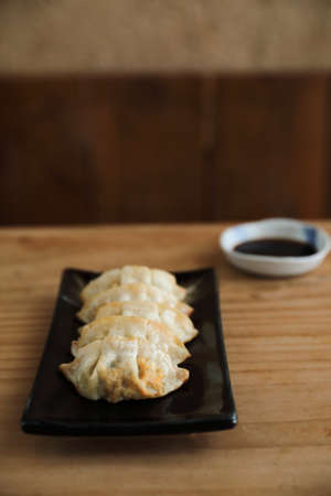 gyoza dumpling japanese style in close upの写真素材