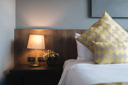 black and grey modern bedroom interiorの写真素材