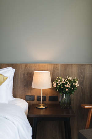 black and grey modern bedroom interiorの写真素材