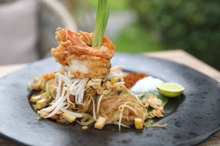 Thai food pad thai local food fried noodle with shrimpの写真素材