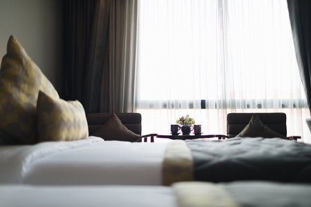 black and grey modern bedroom interiorの写真素材