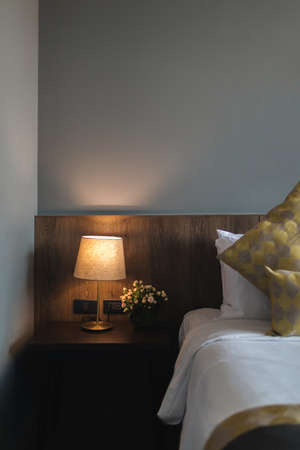 black and grey modern bedroom interiorの写真素材