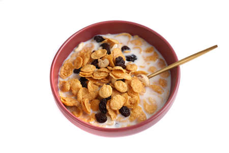 Cereal dessert with corn oat and dry fruits isolated in white background