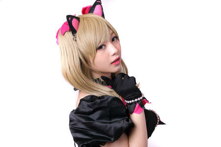 Japan anime cosplay , portrait of girl cosplay isolated in white background