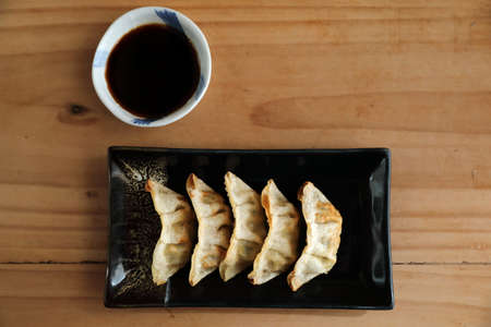 gyoza dumpling japanese style in close upの写真素材