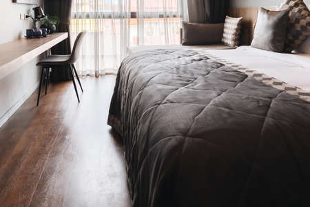 black and grey modern bedroom interiorの写真素材