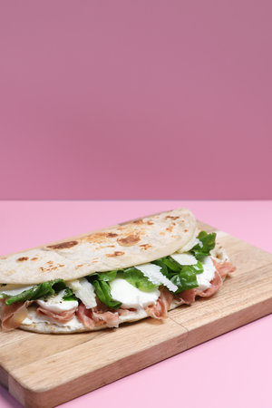 Italian cuisine , Piadina with Italian ham and cheeseの写真素材