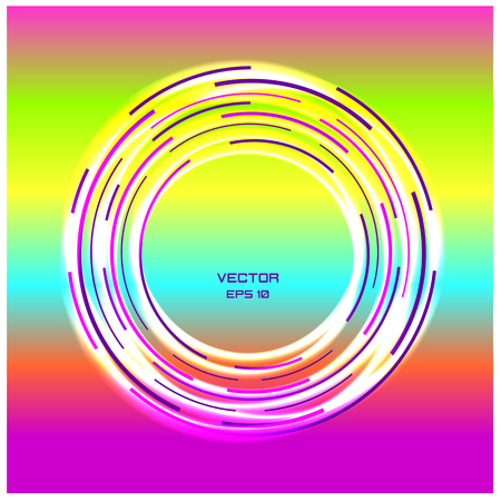 Abstract vector circle frame on flowing ainbow backgroundのイラスト素材