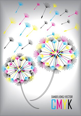 vector dandelions in print colorsのイラスト素材