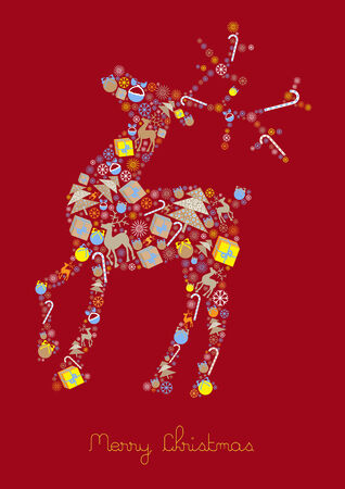 color vector reindeer silhouette made of christmas iconsのイラスト素材