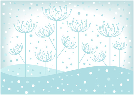 vector winter background with plants and snowfallのイラスト素材