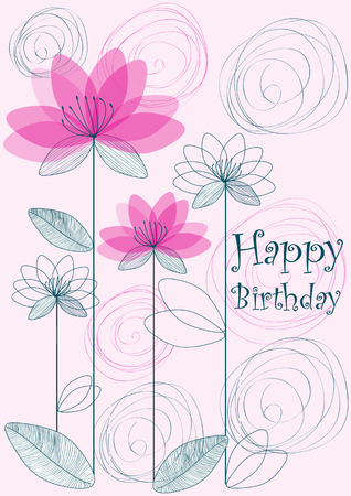 happy birthday flowers cardのイラスト素材