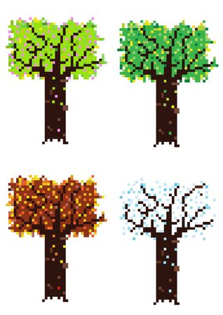 pixelated four season treesのイラスト素材