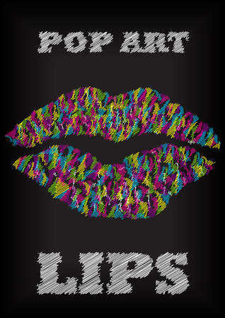 color vector pop art lips sketchのイラスト素材