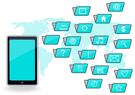 realistic smartphone model with folders and iconsのイラスト素材