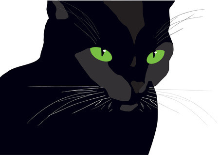 retro vector black cat silhouette painting with green eyesのイラスト素材