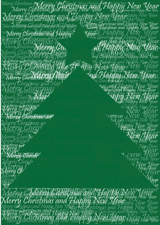 christmas card design with tree and star silhouette of wordsの写真素材