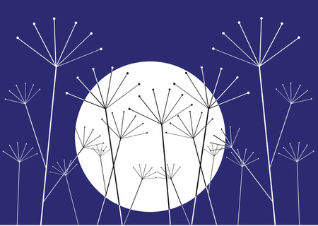 vector flowers silhouettes and moon by nightのイラスト素材
