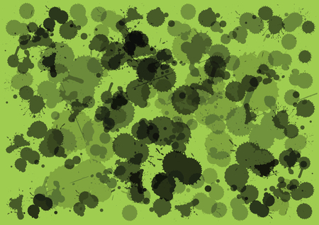 Vector abstract wallpaper design with black ink blots on green backgroundのイラスト素材
