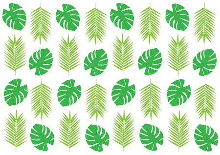 Tropical palm leaves isolated on white background. Green palm leafs silhouettes.のイラスト素材