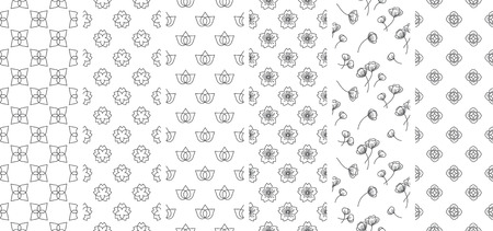 6 flower seamless wallpapers. Line vector flat style.のイラスト素材