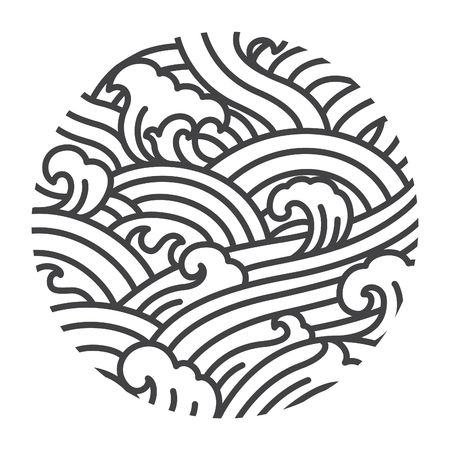 Water wave oriental style illustrate vector. Traditional line art graphic Japan. Thai. Chinese. Water wave oriental style illustrate vector. Traditional line art graphic Japan. Thai. Chinese. Designed in round shape. Perfect for fabric printing, logo, divider, etc.のイラスト素材