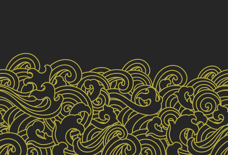 Gold water wave seamless wallpaper - Oriental styles - Vector.のイラスト素材