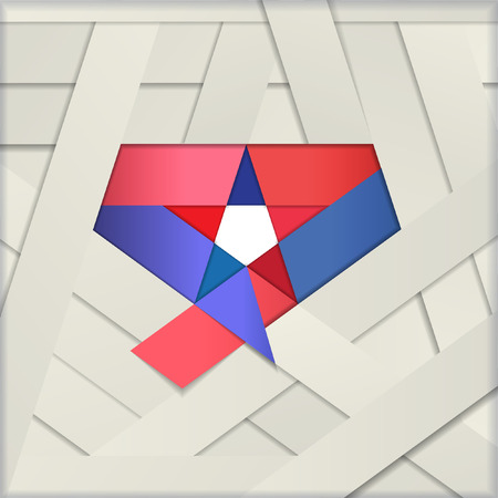 Star ribbon papercut vector illustration. Blu and red color ribbon in pentagon shape.America stars.のイラスト素材
