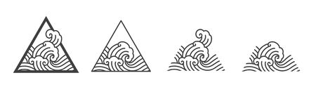 Oriental ocean wave line art illustration in triangle shape. Abstract, Vectorのイラスト素材