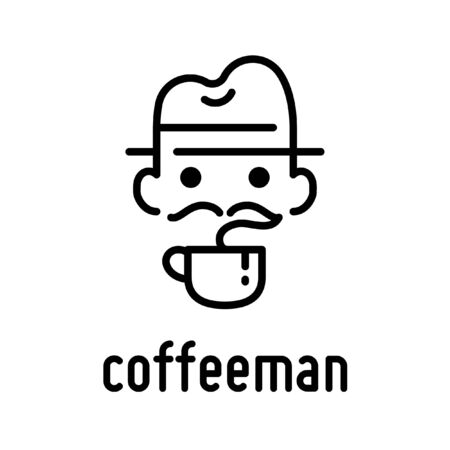 A moustache man with a hat coffee logo design template. Creativity idea.Coffee logo. Vector.のイラスト素材