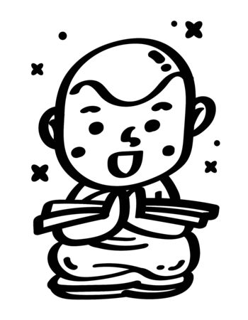 Monk cartoon vector illustration. Line doodle art.のイラスト素材