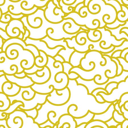 An oriental traditional chinese cloud wave islolated on white background.Golden line. Thai. Japanese. Seamless wallpaper - Vector.のイラスト素材