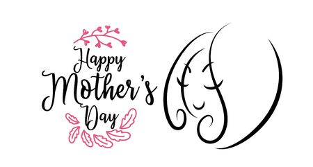 Happy mother's day badge and bundle vector design. Line shape of woman and flower.のイラスト素材