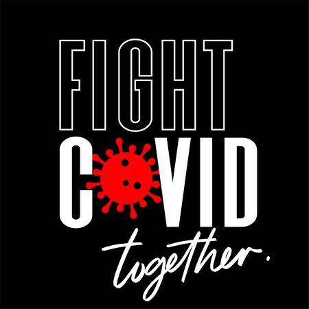 Fight Covid-19 vector illustration on square black banner.keep going motivational phrase.のイラスト素材
