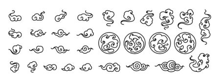 Chinese clouds collection. Oriental style and cloud in circle shape symbol and various shape vector set.のイラスト素材