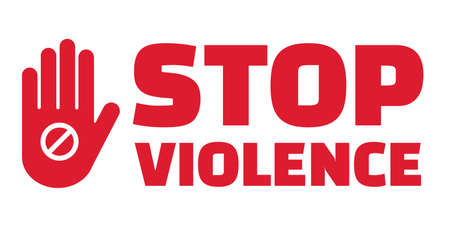 Stop violence text and hand prohibit sign gesture vector.のイラスト素材