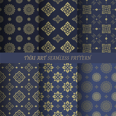 Thai flower pattern seamless wallpaper vector illustration.のイラスト素材