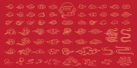 Chinese cloud element vector illustration big collection sharpen brush outline art styleのイラスト素材