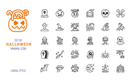 halloween icon vector set. Lineal style minimal designのイラスト素材