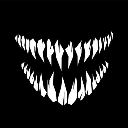 Horror monster and vampire fangs teeth silhouette vector illustration isolated on black backgroundのイラスト素材