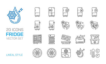 Fridge lineal icon vector set. Freeze,smart preservation,keep refrigerated foods.のイラスト素材